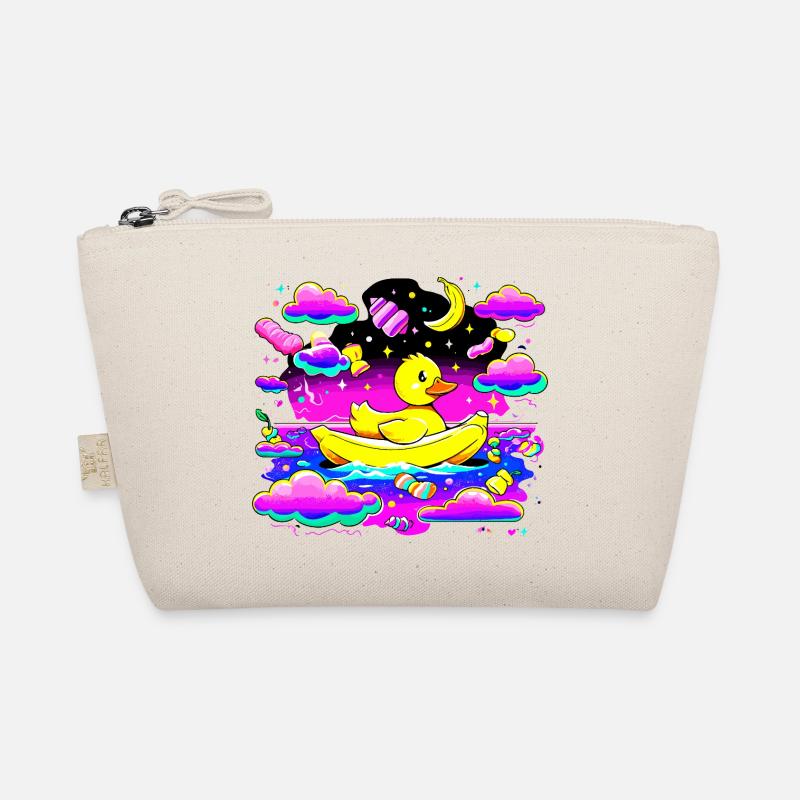 Bunte Quietscheente im Regenbogenboot Bio-Täschchen