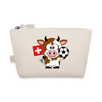 Kuh mit Schweizer Flagge und Fussball - Bio-Täschchen - Natur - Vorne