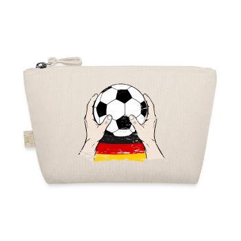 German Flag Ball: Hands Holding Football - Organic Pouch - nature - Front