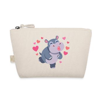 Herziger Hippo mit Herzen und Kussmund - Bio-Täschchen - Natur - Vorne