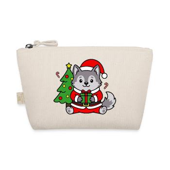 Süßer Kawaii-Weihnachtswolf-Weihnachtsbaum - Bio-Täschchen - Natur - Vorne
