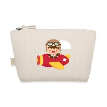 Cute Aviator Pilot Boy in Flying Plane - Organic Pouch - nature - Front
