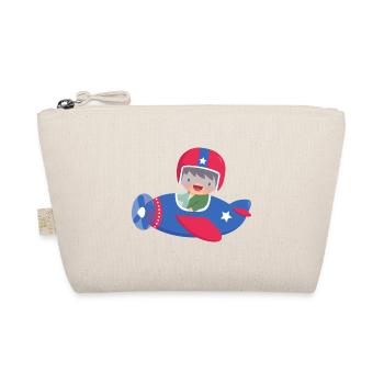 Cute Aviator Pilot Boy In Blue Plane - Organic Pouch - nature - Front