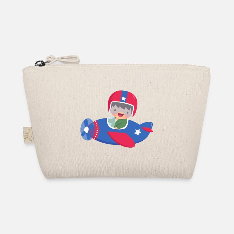 Netter Fliegerpilotjunge im blauen Flugzeug Bio-Täschchen