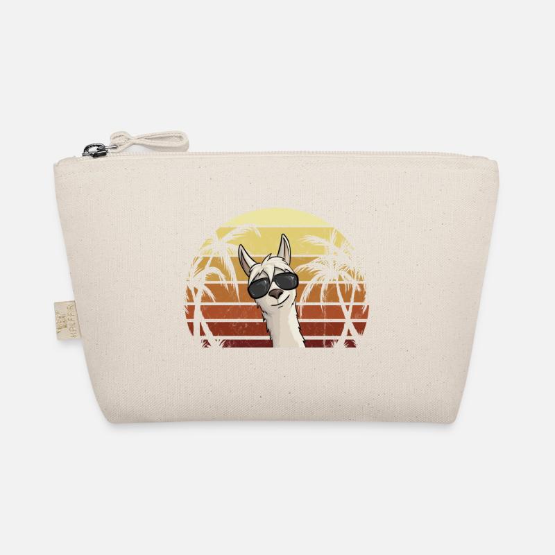 80er Retro Style Alpaka mit Sonnenbrille Hipster L - Bio-Täschchen - Natur