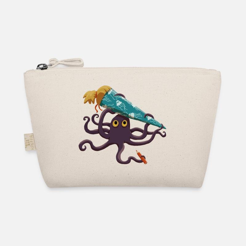 Kraken mit blauer Schultüte und Stift - Bio-Täschchen - Natur