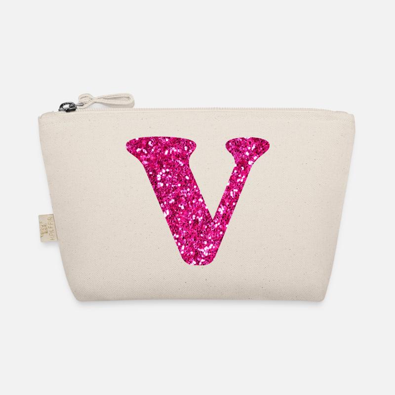 Buchstabe V Rosa Glitzer Bio-Täschchen