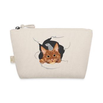 Cat and grey mouse peeks through a broken wall - Organic Pouch - nature - Front