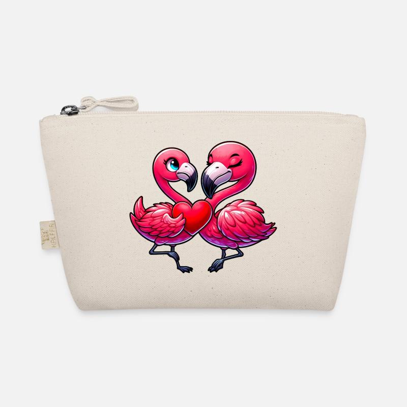 Flamant rose Coeur Amour Saint-Valentin Romance Trousse biologique