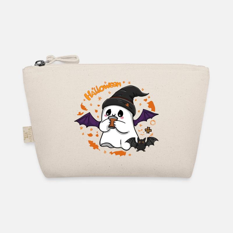 Cute ghost Halloween with hat and coffee Organic Pouch