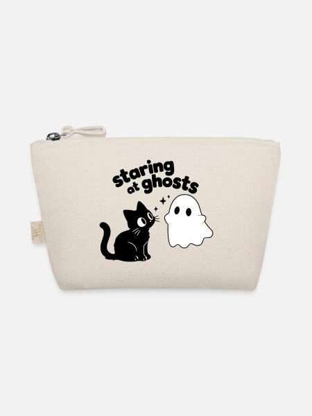Cute Cat Meets Ghost | Minimal Halloween Motif - Organic Pouch - nature - Front