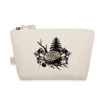 Lumberjack motif with tree trunk and axes - Organic Pouch - nature - Front