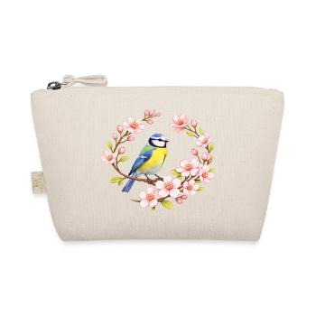 Blue with Cherry Blossoms Spring Motif - Organic Pouch - nature - Front