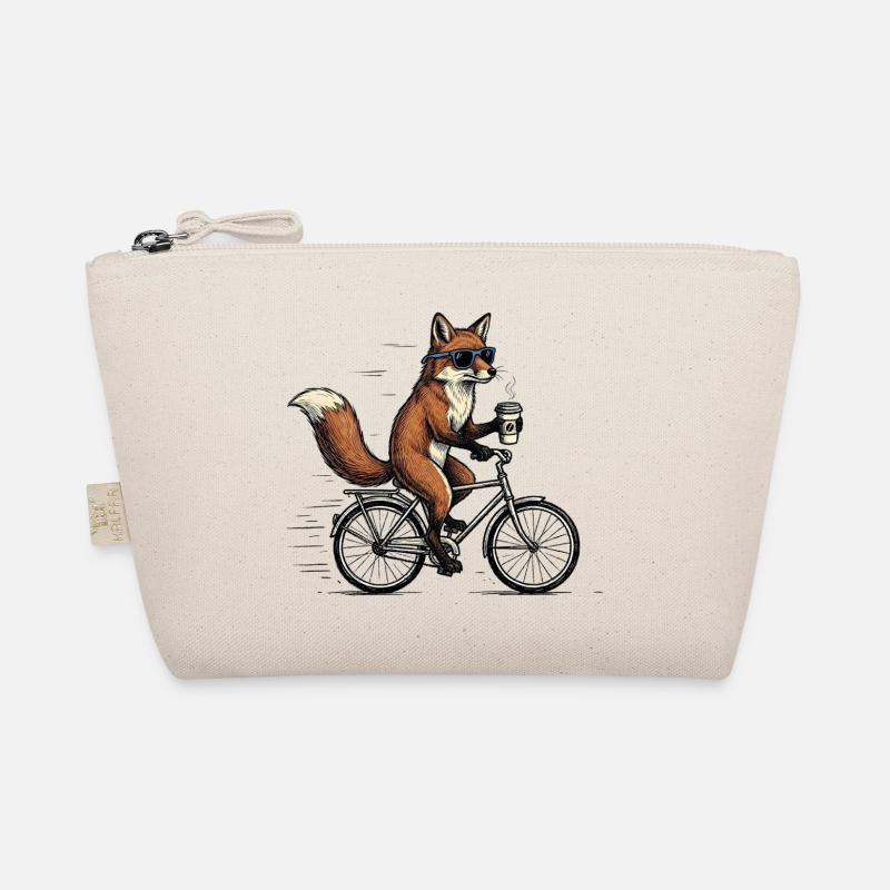 Fuchs auf Fahrrad mit Kaffee – Tier Humor Bio-Täschchen