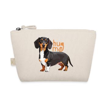 Knuddel-Dackel mit hug me Schrift - Bio-Täschchen - Natur - Vorne