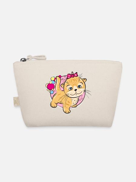 Playful Kitten with Pink Bow - Organic Pouch - nature