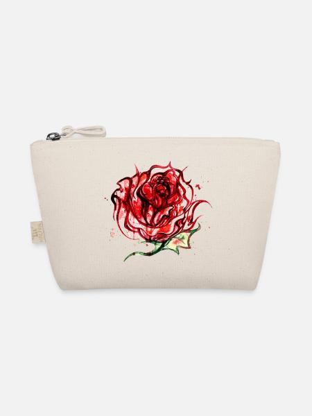 Rosenrot Aquarellrose Print - Bio-Täschchen - Natur