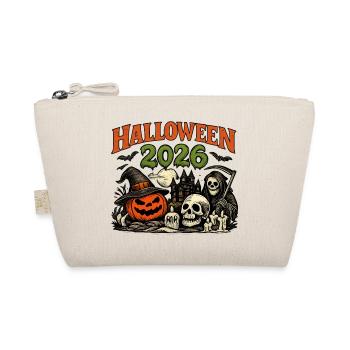 Halloween 2026 Kürbis und Skelette - Bio-Täschchen - Natur - Vorne