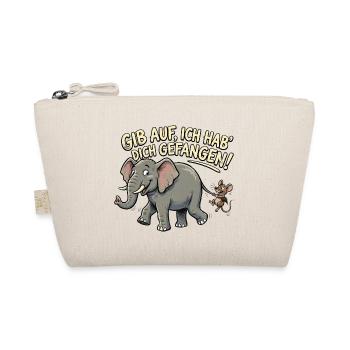 Maus fängt Elefant, lustiger Spruch - Bio-Täschchen - Natur - Vorne