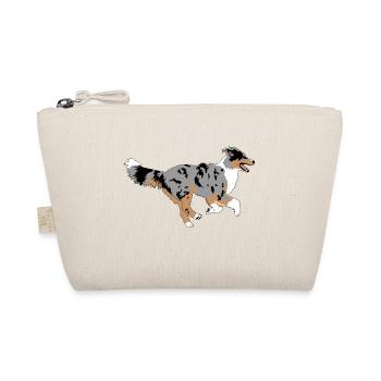 Australian Shepherd in Aktion blue merle - Bio-Täschchen - Natur - Vorne