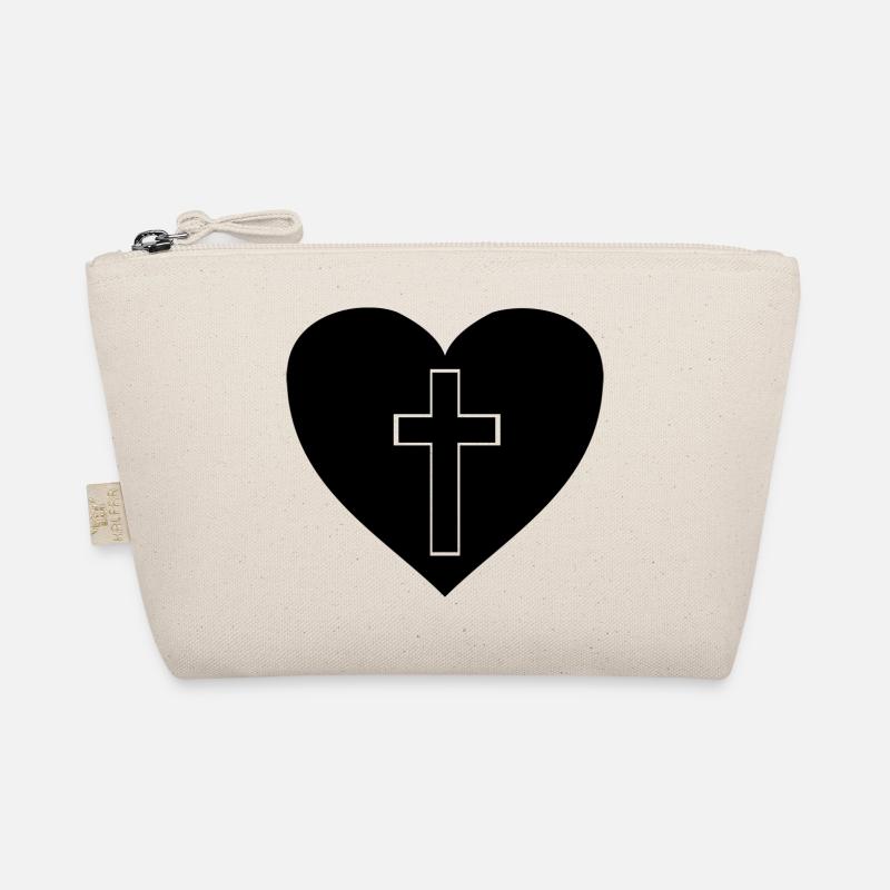 Cross in heart gift gift idea - Organic Pouch - nature