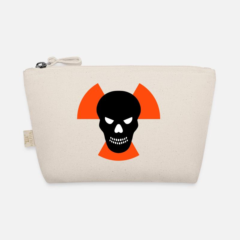 Schädel mit bösem Blick vor Strahlenwarnzeichen Bio-Täschchen