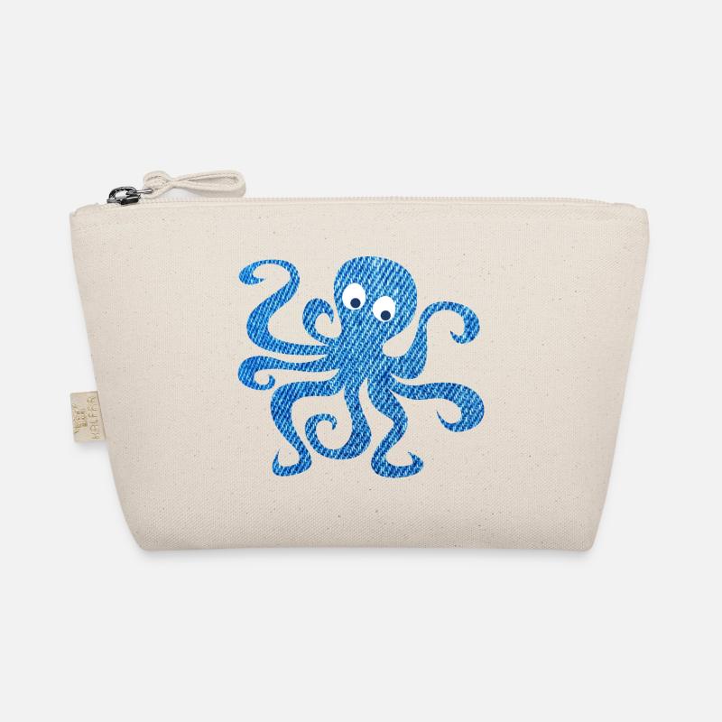 Oktopus Tintenfisch Jeans Muster Kinder Meer Ozean - Bio-Täschchen - Natur