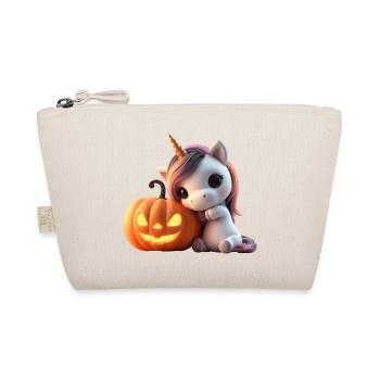 Süßes Einhorn lehnt auf Kürbis halloween - Bio-Täschchen - Natur - Vorne