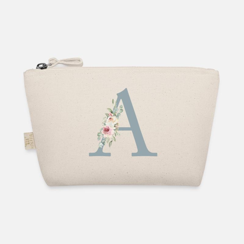 A| Monogramm | Eukalyptus-Pastell-Blumen-Blau Bio-Täschchen
