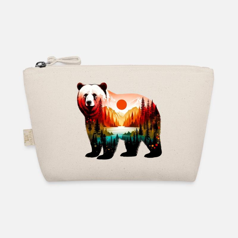 Decorated bear painted with forest landscape Organic Pouch