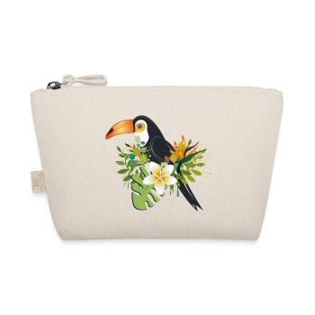 Toucan with Tropical Flowers - Exotic Bird Design - Organic Pouch - nature - Front