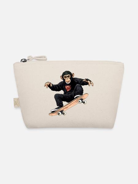 Affen Skater / Skateboard Affe - Bio-Täschchen - Natur - Vorne