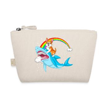 Corgi Riding Shark – Funny Surreal Dog Design - Organic Pouch - nature - Front