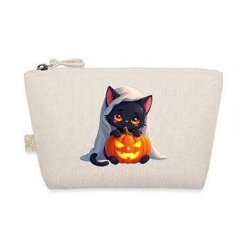 Halloween Katze mit Halloween Kürbis - Bio-Täschchen - Natur - Vorne