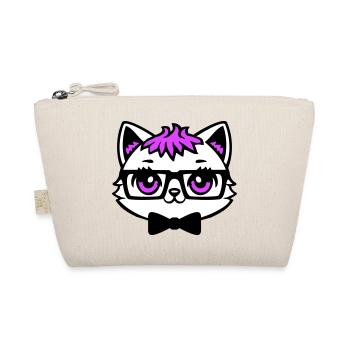 Katze Nerd Streber Brille Fliege Pink Haare Geek - Bio-Täschchen - Natur - Vorne
