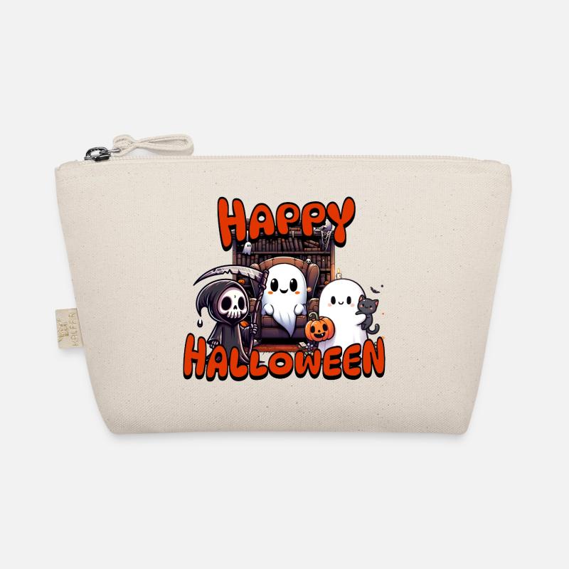 Cute Ghosts Halloween Scene with Pumpkin Organic Pouch