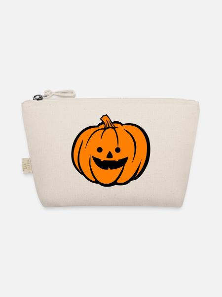 Grusel Kürbis Halloween Motiv - Bio-Täschchen - Natur - Vorne