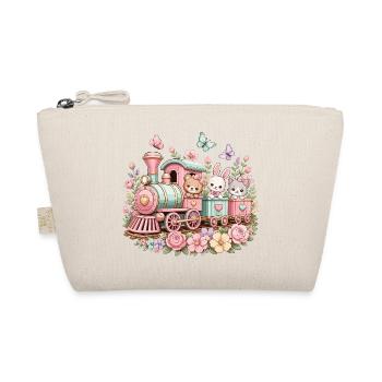 Pastel Train with Critters and Flowers - Organic Pouch - nature - Front