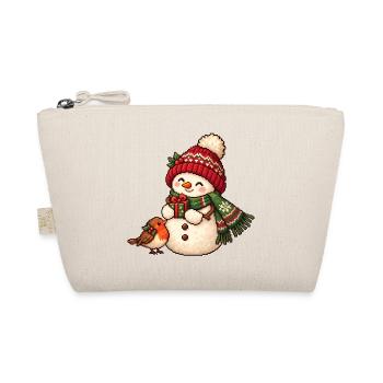 Winterschneemann Pixelkunst mit Geschenk - Bio-Täschchen - Natur - Vorne