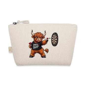 Highland Cattle beim Dart – Lustiges Schottlandmot - Bio-Täschchen - Natur - Vorne