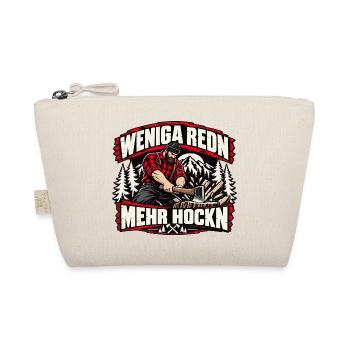 Weniga redn - mehr hockn - cooles Holzfäller Motiv - Bio-Täschchen - Natur - Vorne
