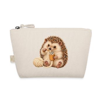 Igel arbeitet mit einer Strickliesel - Bio-Täschchen - Natur - Vorne