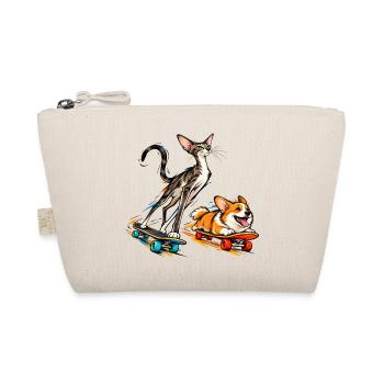 Katze und Corgi beim Skateboarding - Bio-Täschchen - Natur - Vorne