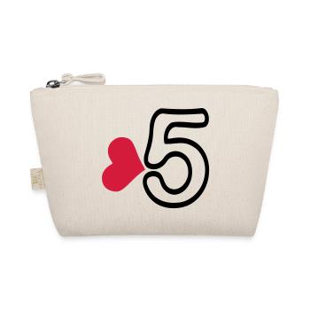 Number 5 & red heart - Organic Pouch - nature - Front
