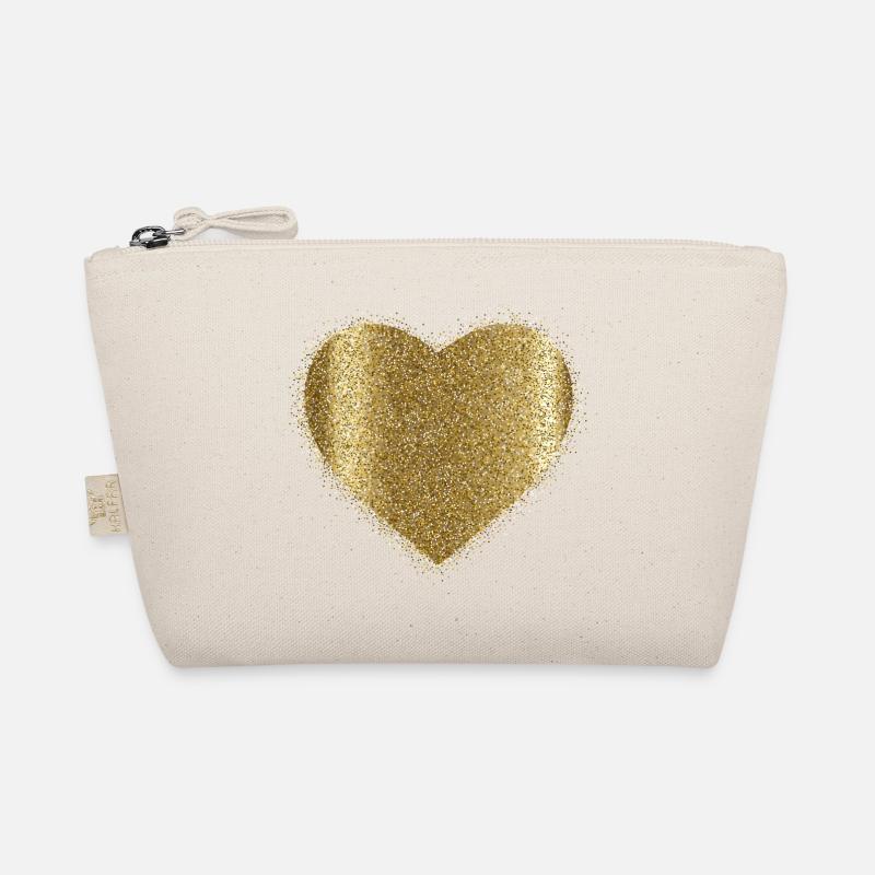 Goldenes Glitzerherz – Glamourprint - Bio-Täschchen - Natur