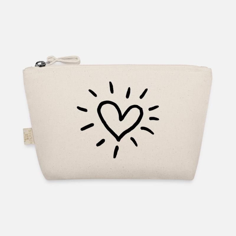 Herz Sonne Doodle: Strichkunst Liebe - Bio-Täschchen - Natur