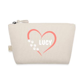 Heart with paw prints and name Lucy - Organic Pouch - nature - Front