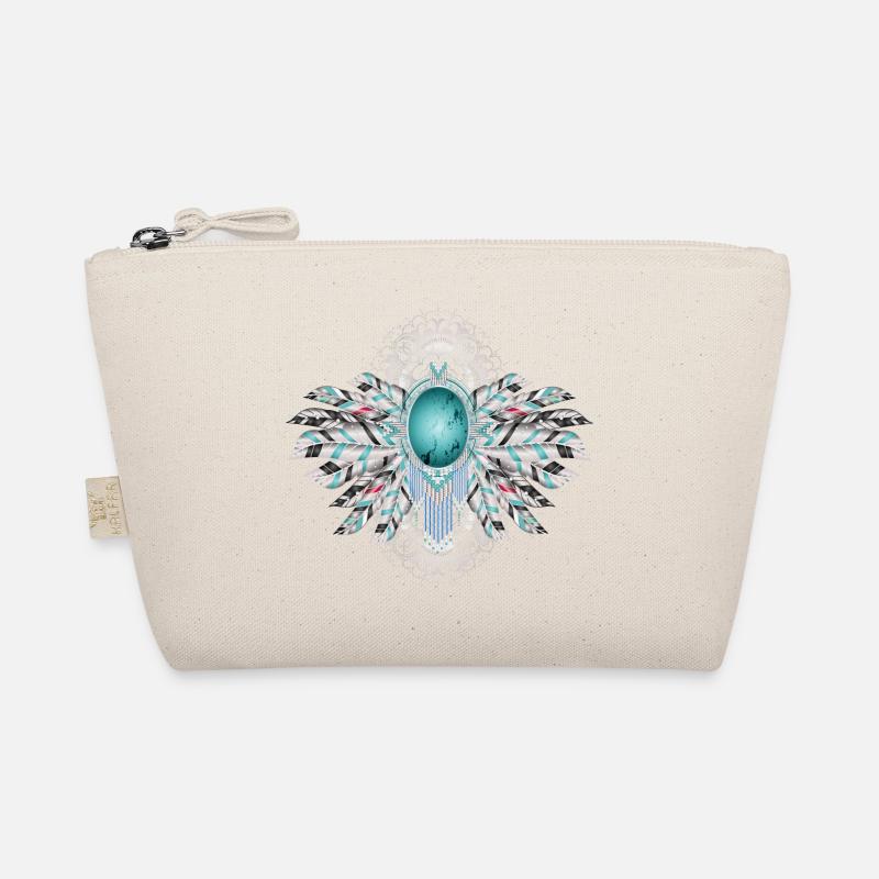 Artful bird feathers with turquoise in ethno style Organic Pouch