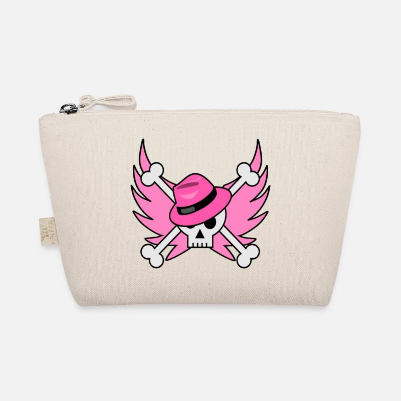 Flying Skull mit pinkfarbenem Hut und rosa Flügeln - Bio-Täschchen - Natur