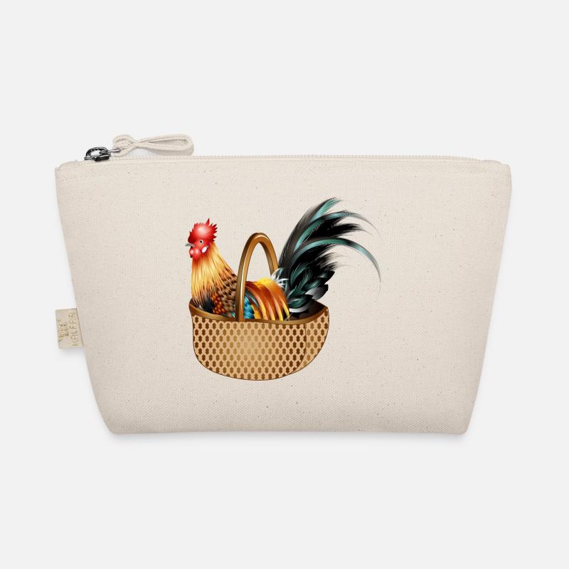 A magnificent colorful rooster sits in a basket Organic Pouch